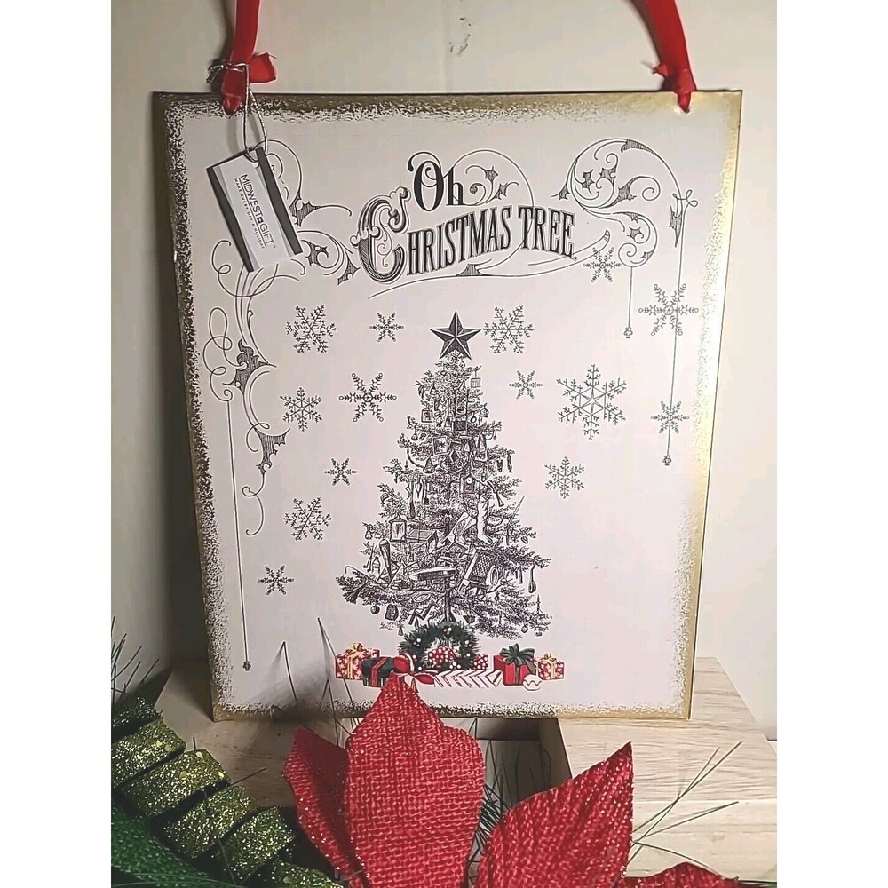 NWT 11"X9.5" Metal  Oh Christmas Tree Sign  Home Decor Wall Art Vintage Inspired